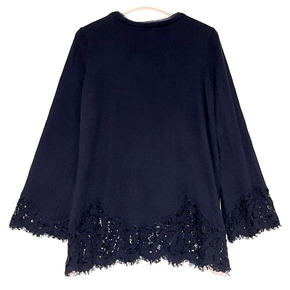 Soft Surroundings Isabeau Sweater Wool Cashmere Navy Blue Lace Bell Sleeve SZ M - Picture 2 of 10
